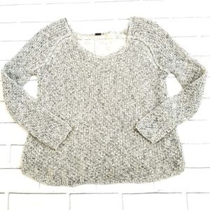 Poof! Loose Knit W/ Lace Back Cream Sweater